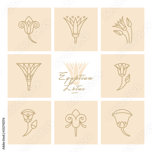A set of vector logos Egyptian lotus flower.