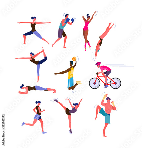 Set of men and women doing sports. Group of people doing different sports. Sport concept. illustration can be used for presentation, project, webpage © PCH.Vector