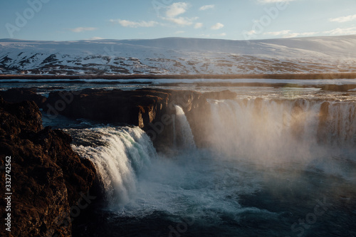 Godafoss waterfall at sunset, Iceland