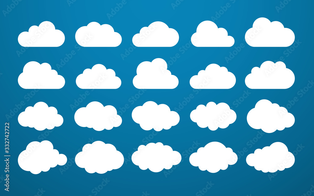 Naklejka Cloud. Abstract white cloudy set isolated on blue background. Vector illustration