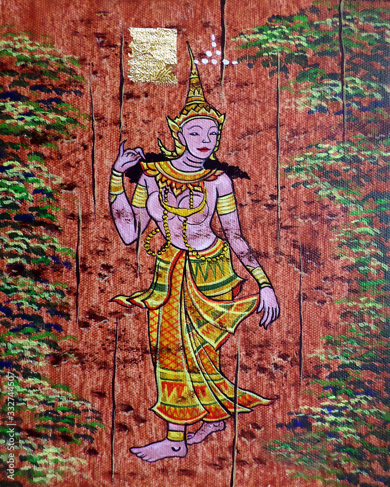 Art painting Acrylic color   Literature Ramayana  Thailand , thai pattern	