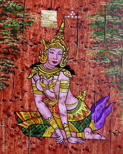 Art painting Acrylic color Thailand , thai pattern , Literature Ramayana