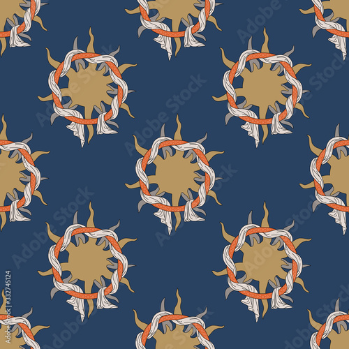Seamless vintage pattern with medieval symbols. Illuminated manuscript style.