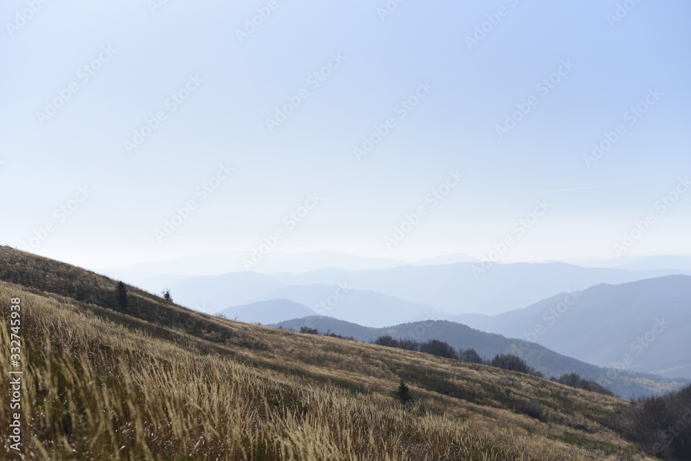 Obraz premium Bieszczady Mountain park with top view in high sun