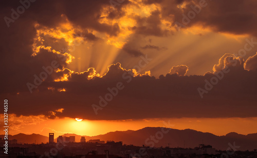 MEXICO CITY, MEXICO - MARCH 15, 2018.Sunset view of Santa Fe district, located in the boroughs of Cuajimalpa and Álvaro Obregón. This shot was taken from Av. Insurgentes Sur. photo