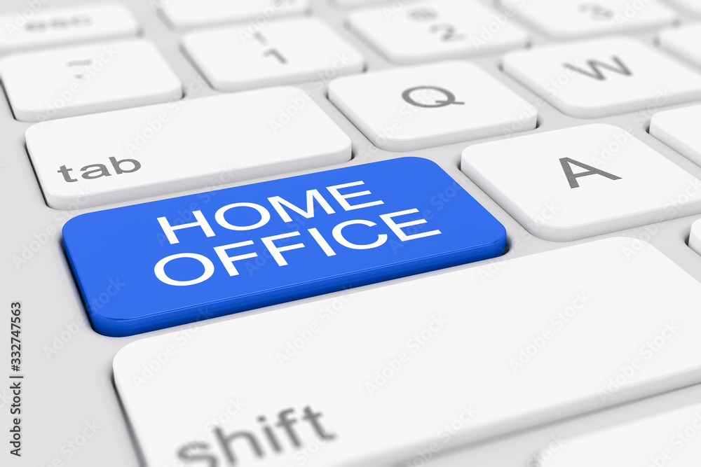 3d render of a keyboard with a blue key - home office 3d render of a keyboard with a blue key - home office