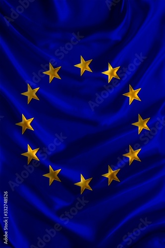 vertical silk national flag of modern EU states with beautiful folds, concept of tourism, travel, emigration, global business