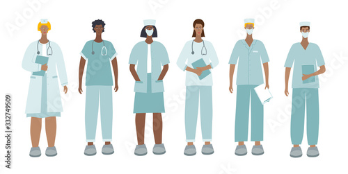Medical Doctor or nurse character illustration set
