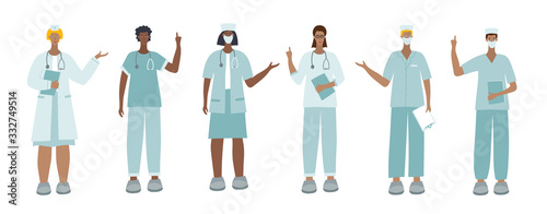 Medical Doctor or nurse pointing finger characters