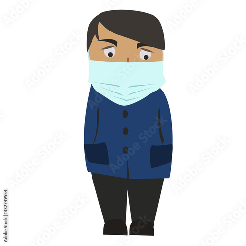 Man with medical mask on face. Protection from 2019-nCoV, COVID-19, SARS-CoV-2, coronavirus, virus, flu, disease, air pollution. Vector illustration
