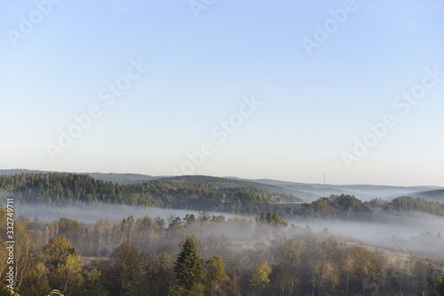 Bieszczady Mountain park with top view in high sun