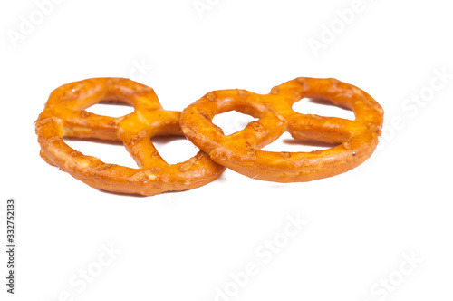 Salt pretzels isolated on white background.Copy space