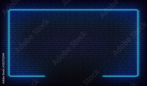 Neon border frame. Blue neon glowing background