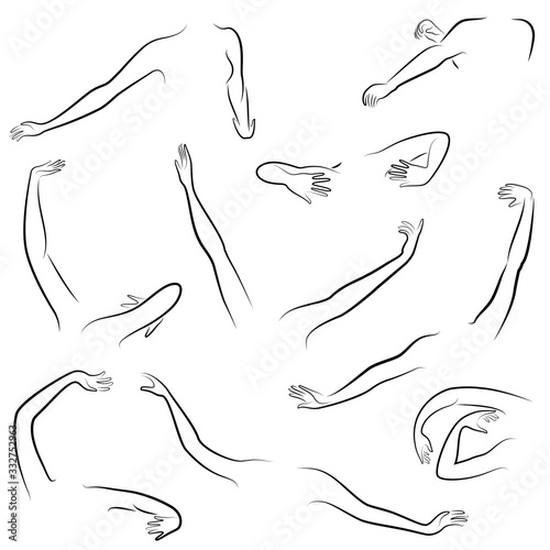 Women s hands. Beautiful graceful silhouettes. Collection. Vector illustration of a set