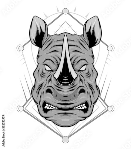 RHINO HEAD LOGO. ILLUSTRATION OF RHINO photo