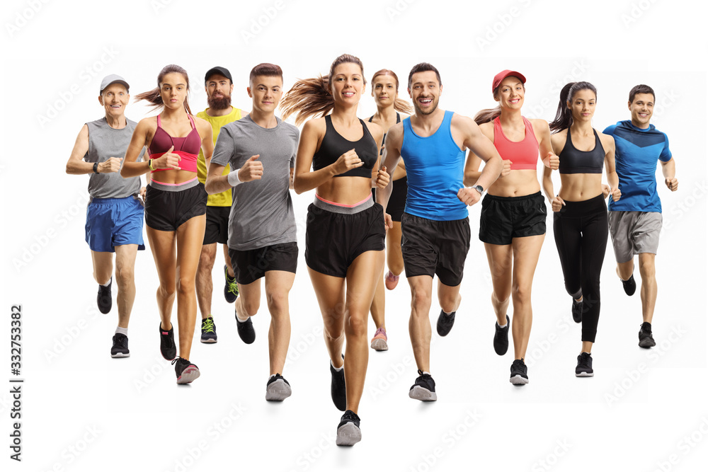 Many young and older people running in sportswear Many young and older people running in sportswear