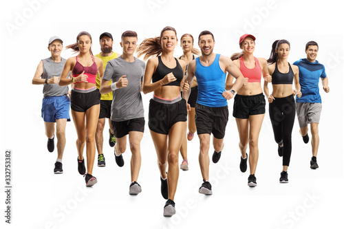 Many young and older people running in sportswear