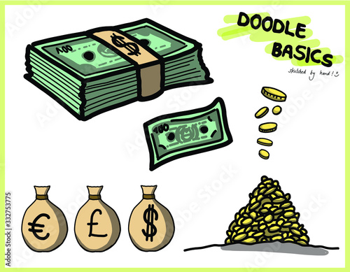 Money Cash Symbol Doodle Sketchnote Template for Workshops, Seminar, Flipchart and Graphic Recording