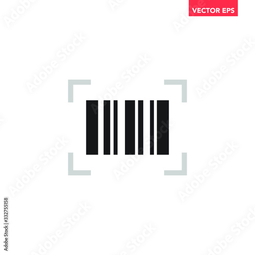 Black single scanning barcode on phone screen icon, simple business coding flat design interface element for app ui ux web button banner, eps 10 vector isolated on white background