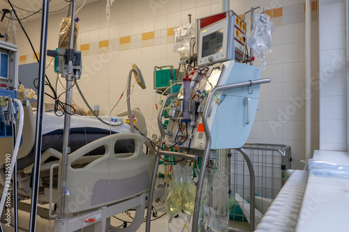 Dialysis machine in ICU in hospital,  a place where can be treated patients with pneumonia caused by coronavirus covid 19. © patrikslezak
