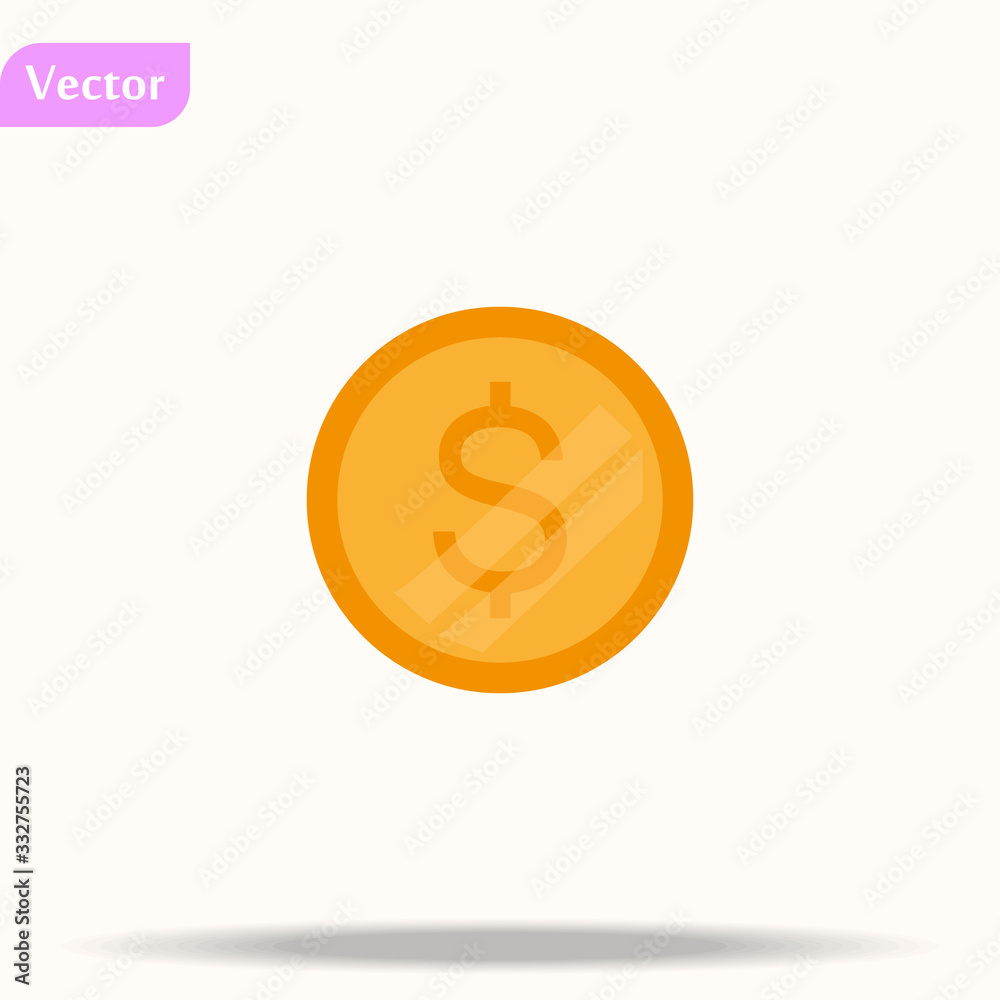 Vector money Icon. Payment system. Coins and Dollar cent Sign isolated on white background. Flat design style. Business concept Vector money Icon. Payment system. Coins and Dollar cent Sign isolated on white background. Flat design style. Business concept