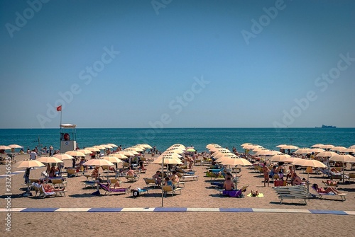 Rows of sunbeds on Venice Lido in Italy