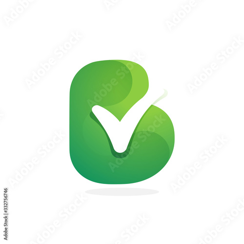 B letter green logo with check mark inside.