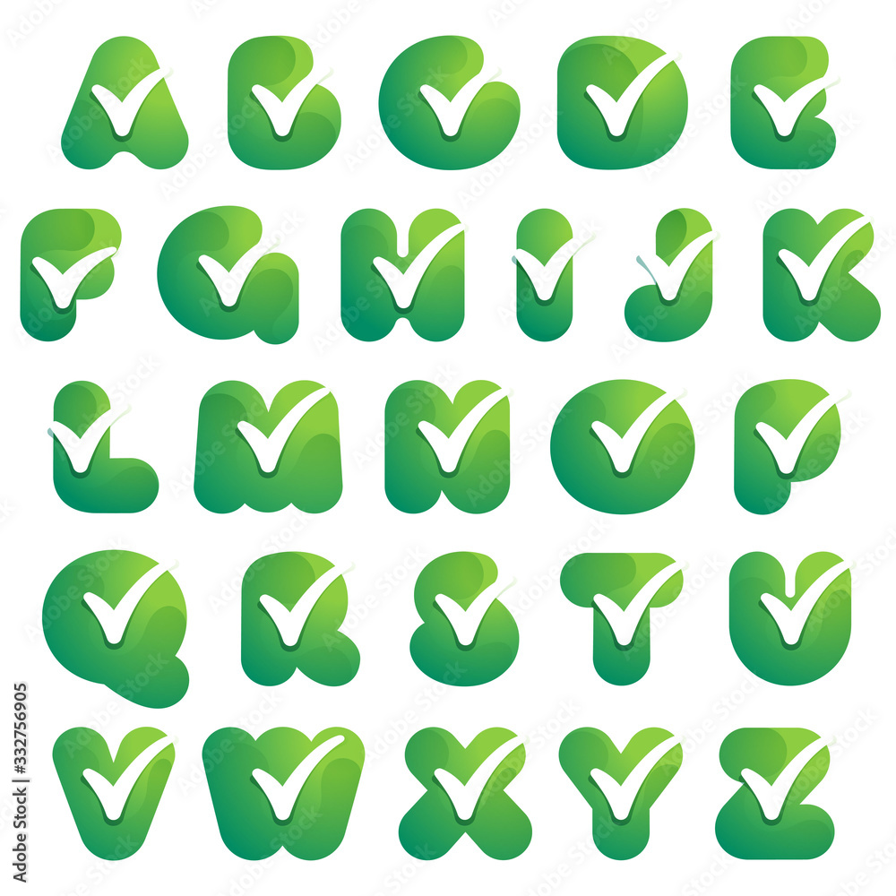 Obraz premium Alphabet with check mark inside.
