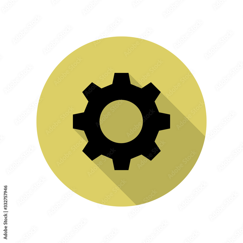 gear long shadow icon. Simple glyph, flat vector of web icons for ui and ux, website or mobile application