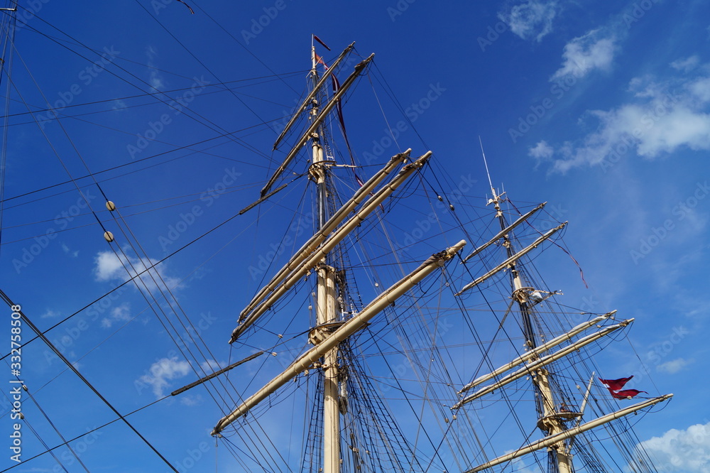 mast and rigging of cruise ship mast and rigging of cruise ship