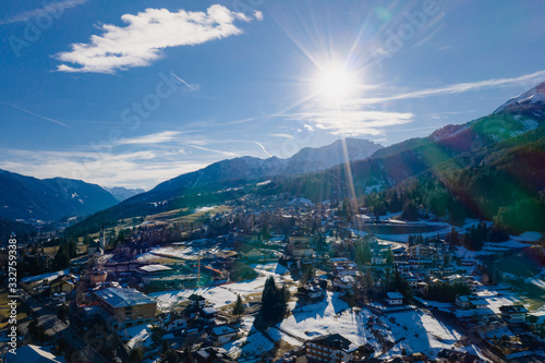 Winter landscape of Vigo di Fassa, a commune in Trentino at the northern Italia. Val di Fassa, Dolomiti photo