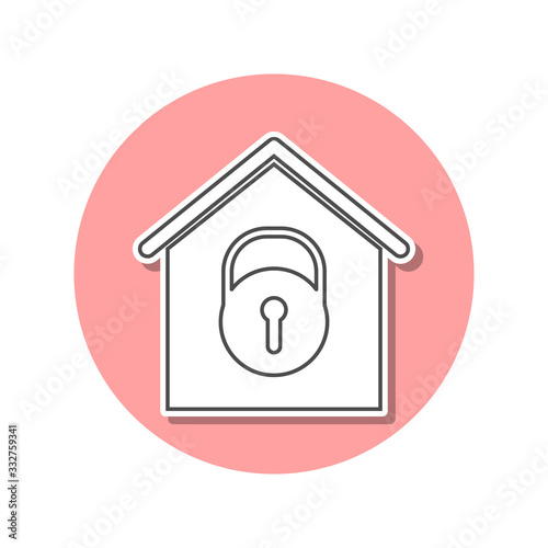 House under lock and key sticker icon. Simple thin line, outline vector of web icons for ui and ux, website or mobile application