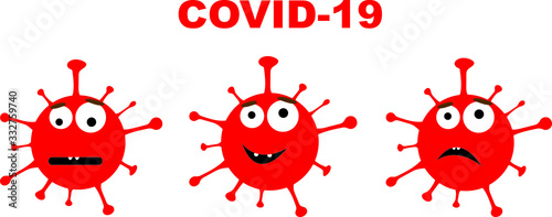 3 Emoji virus bacteria cells in white background, With Inscription COVID-19.