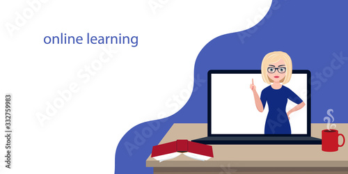 online learning. vector illustration. open laptop.