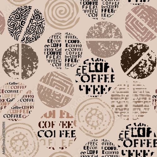 Coffee. Abstract coffee pattern with lettring. Seamless vector pattern.