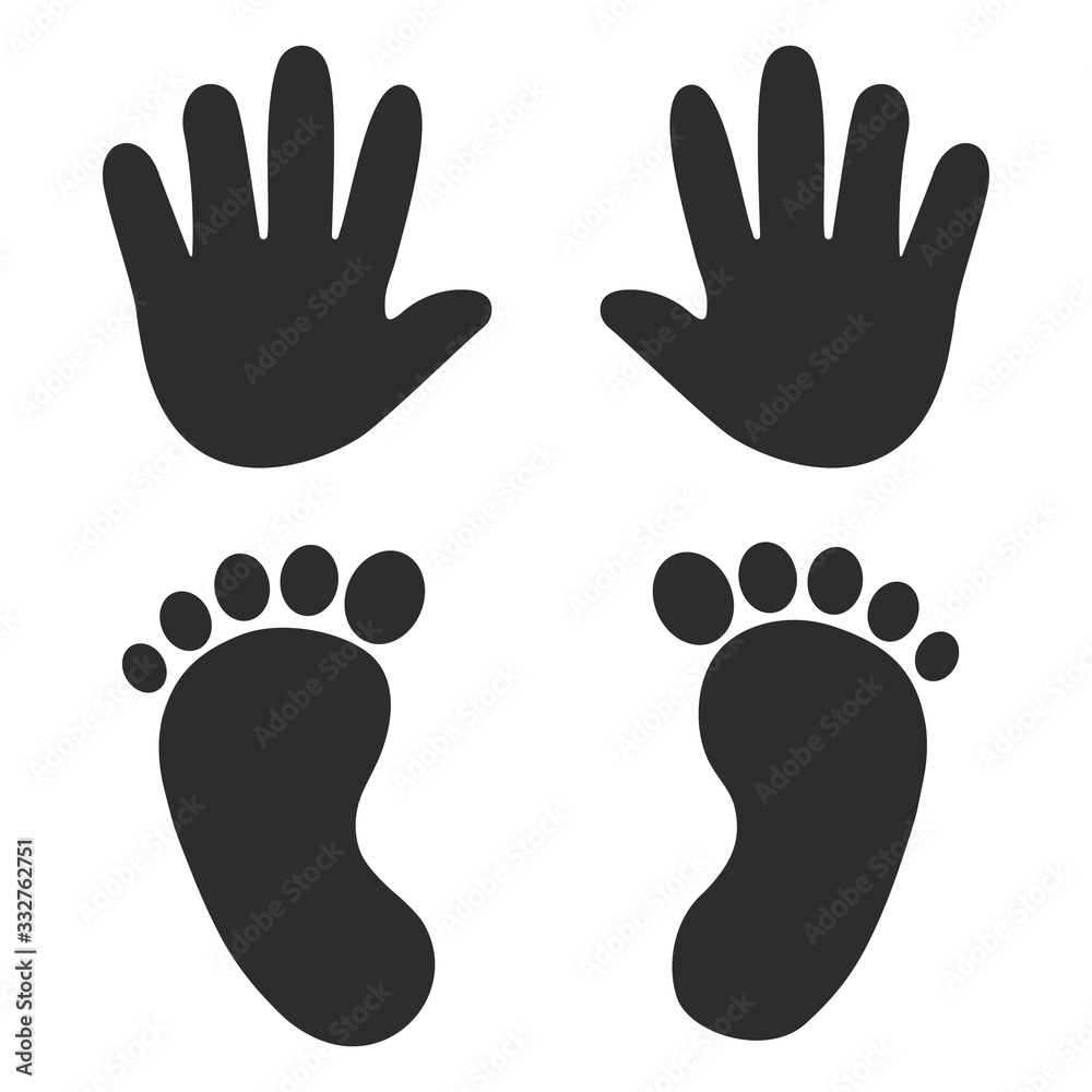 Baby's footprints and handprints, icon. Abstract concept. Flat design. Baby's footprints and handprints, icon. Abstract concept. Flat design.