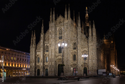 Duomo di Milano Cathedral in Duomo Square at night. (Piazza del Duomo). Milan, Italy
