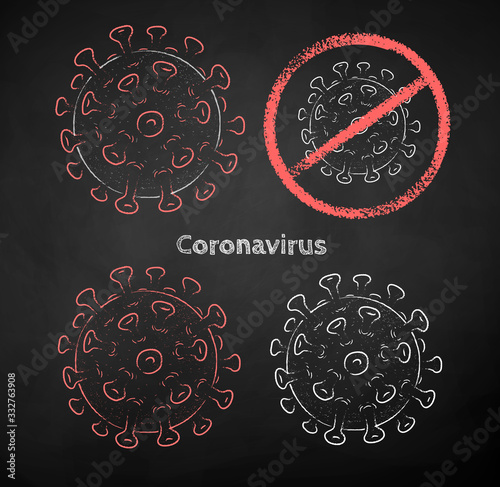 Coronavirus chalk drawn illustrations collection