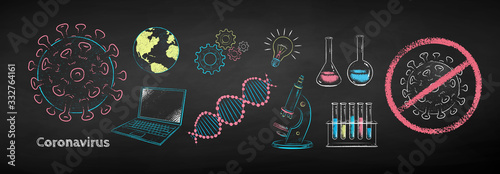 Chalk drawn set of Coronavirus research
