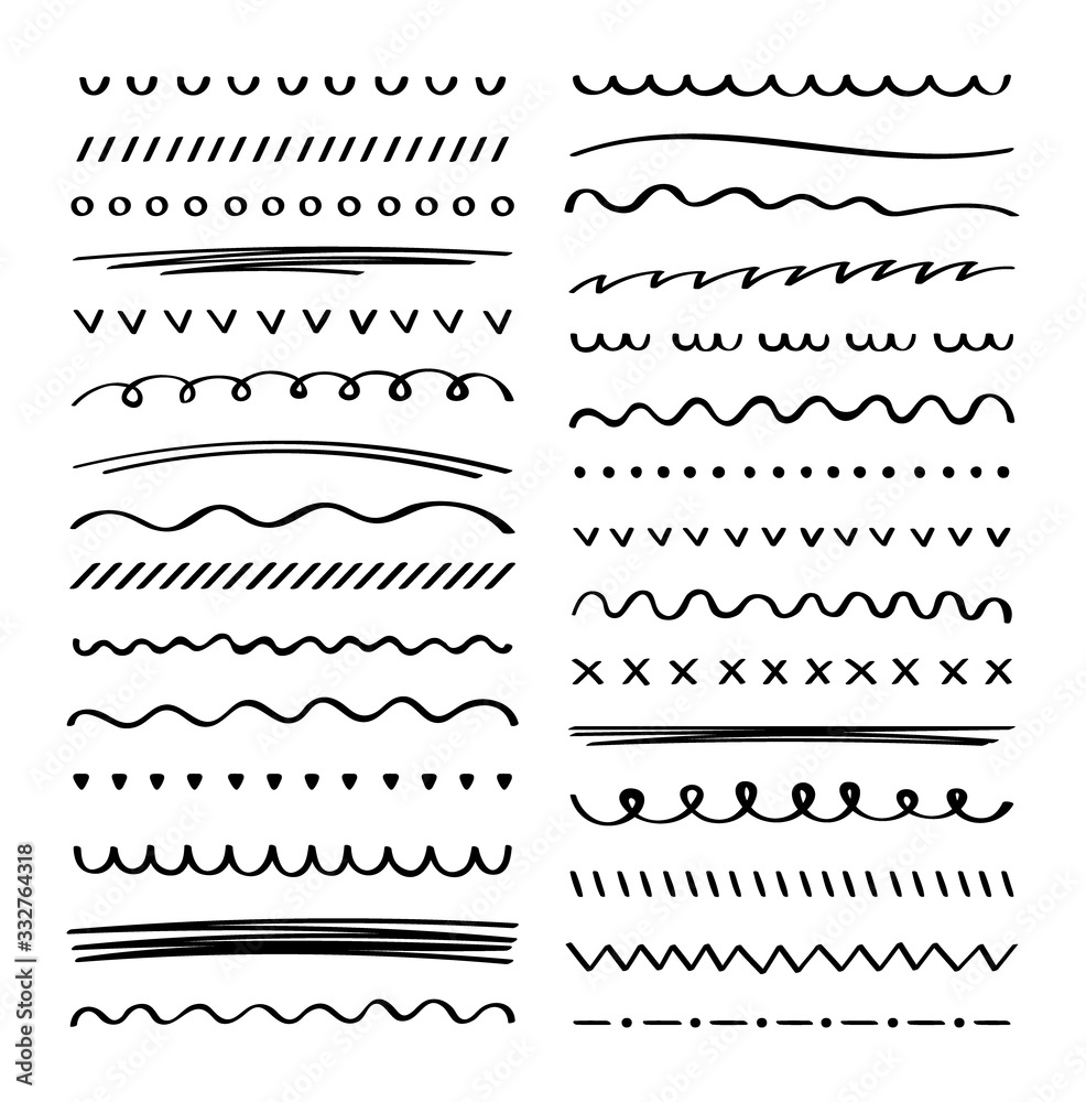 Hand drawn collection set of underline strokes in marker brush doodle style. Doodle design elements. Vector graphic design Hand drawn collection set of underline strokes in marker brush doodle style. Doodle design elements. Vector graphic design