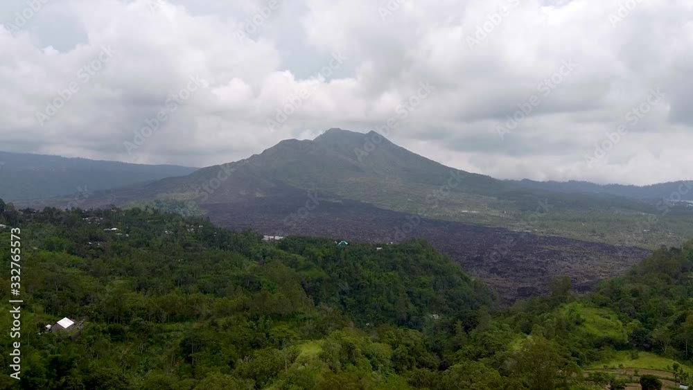 Bali Batur Volcano aerial view flying Bali Batur Volcano aerial view flying