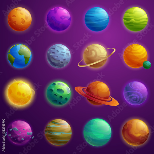 set of beautiful cartoon icons of planets in the universe, vector illustration