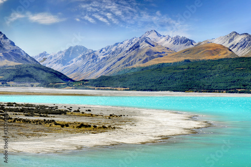 Turquoise lake in mountains panorama