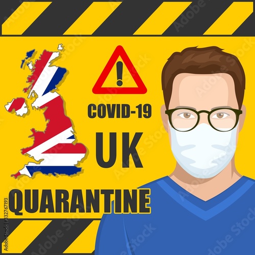 Coronavirus quarantine poster. Covid-19 quarantine in United Kingdom. Vector illustration.