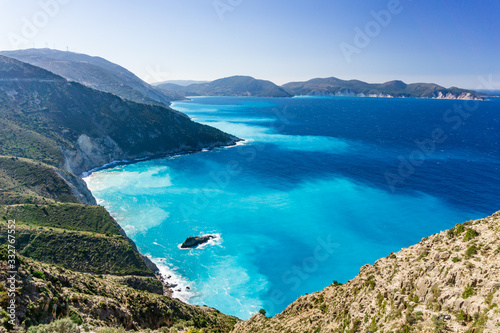 Myrtos bay and beach on Kefalonia island, Greece. Aerial view