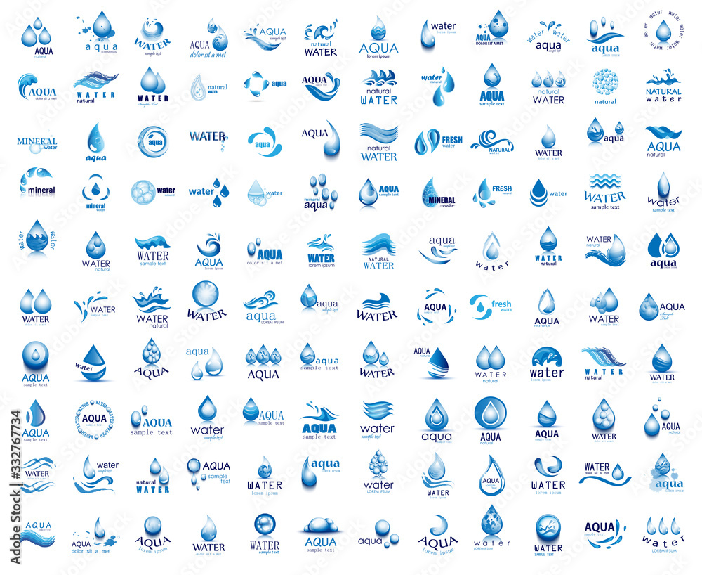 Fototapeta premium Water Splash Vector And Drop Logo Set - Isolated On White. Vector Collection Of Flat Water Splash and Drop Logo. Icons For Droplet, Water Wave, Rain, Raindrop, Company Logo And Bubble Design