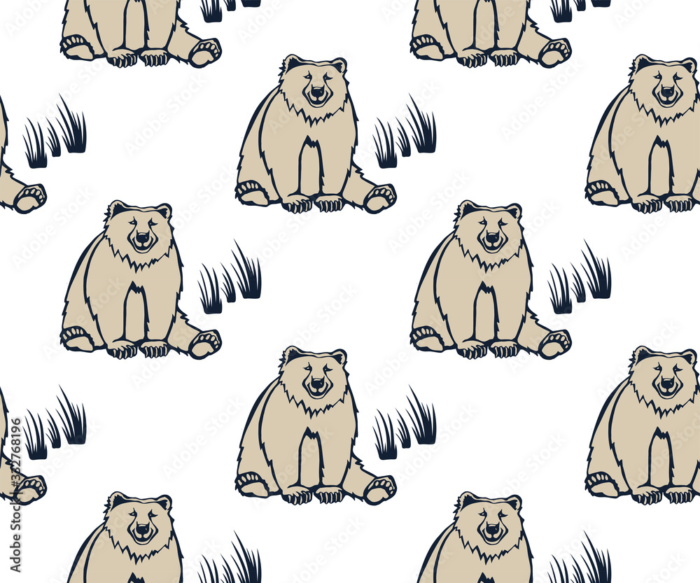 Fototapeta premium Vector background hand drawn doodle bear. Hand drawn ink illustration. Modern ornamental decorative background. Vector pattern. Print for textile, cloth, wallpaper, scrapbooking