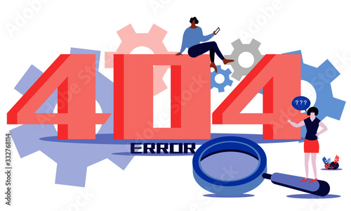 Error page illustration. People standing on magnifier. Page not found. Vector concept illustration for 404 error with Funny cartoon workers repairs website. 