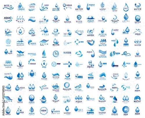 Water Splash Vector And Drop Logo Set - Isolated On White. Vector Collection Of Flat Water Splash and Drop Logo. Icons For Droplet, Water Wave, Rain, Raindrop, Company Logo And Bubble Design
