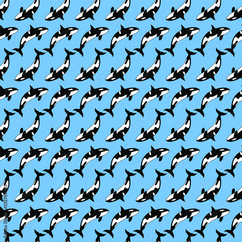 Seamless pattern of Sea animal killer whale. eps10 vector stock illustration. Seamless pattern of Sea animal killer whale. eps10 vector stock illustration.